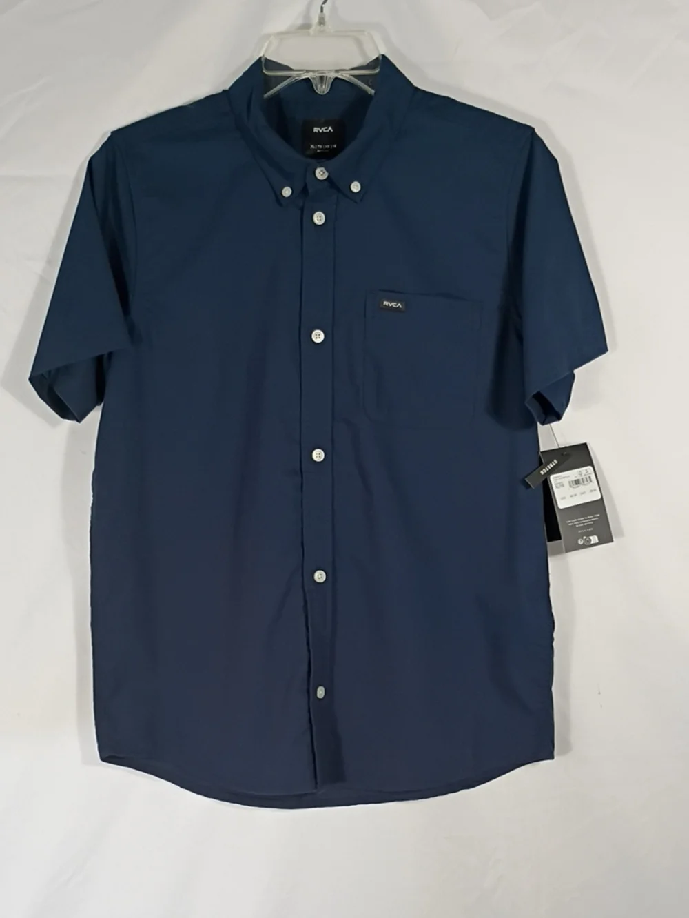 NWT RVCA That'll Do Stretch Blue Short Sleeve Boys Button Down Size XL/16